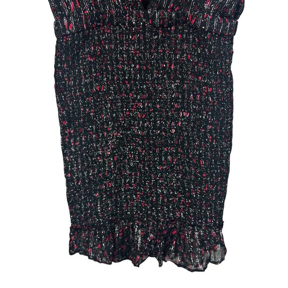 Free People Smocked Black V Neck Shimmer Cap Sleeve Y2K Mini Dress S - Picture 5 of 8